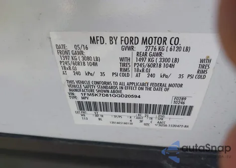 2016 Ford Explorer Xlt from USA, damaged, VIN 1FM5K7D81GGD20594